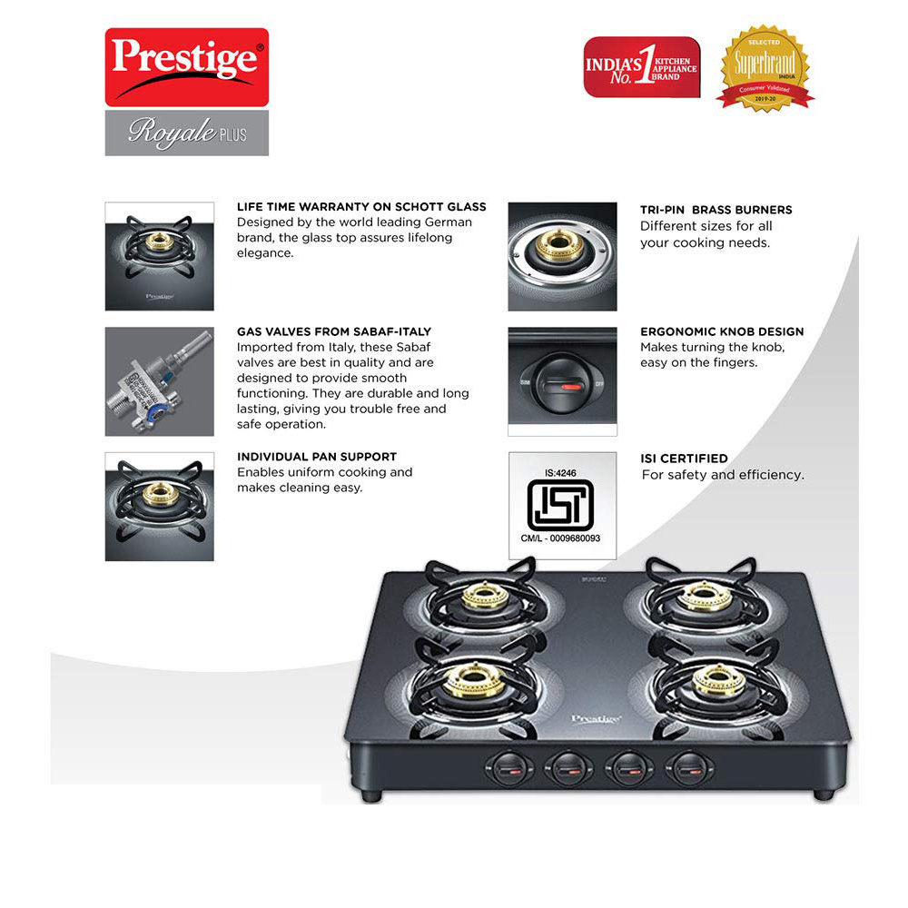 Prestige Royale Plus 4B Black Gas Stove mykit Buy online Buy
