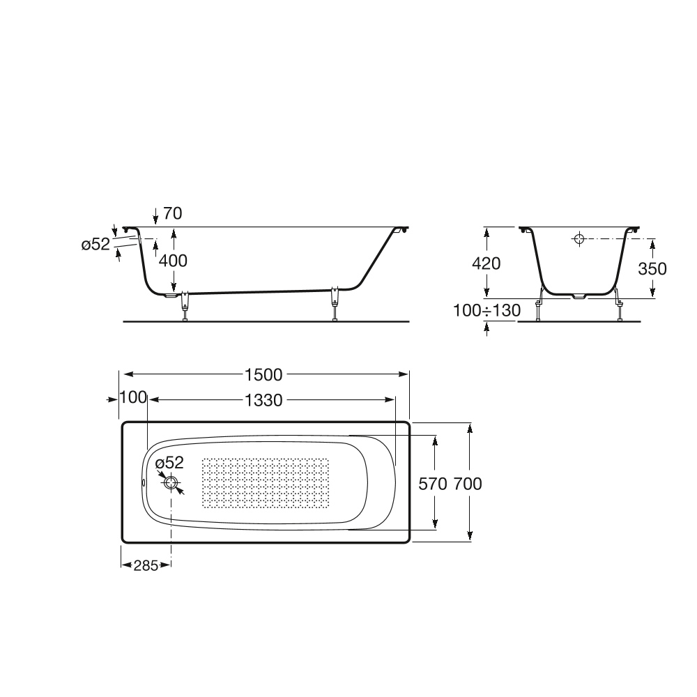 Roca Continental 1500x700mm Bathtub mykit Buy online Buy Roca