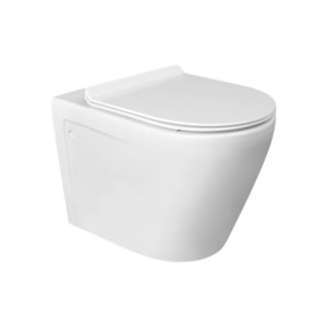 Simpolo Entasi 565x370x365mm Rimless Wallvit P Trap Water Closet with 23023SU Entasi UF Soft Close Seat Cover, 26002 Outlet-Inlet Gasket Kit and 88003 