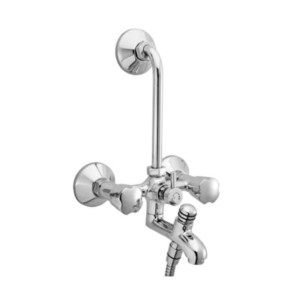 Somany Ether Wall Mixer 3 in 1 with Provision for Tel Showers and Over Head Shower with 115mm Long Bend Pipe