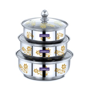 Blueberry B Stainless Steel 3 Piece Set With Glass Lid