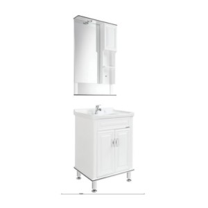Somany Basil PVC Vanity with mirror 400x700mm, Basin 600x465mm,Side Cabinet 200x125x800, Floor Mounted 580x460x800mm, LED Light, Soft Close Hinges and 4 Metal Legs