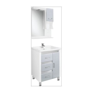 Somany Count PVC Vanity with mirror 400x700mm, Basin 600x465mm,Side Cabinet 200x125x950, Floor Mounted 580x460x800mm,LED Light, Soft close Hinges & Runner and Four Metal Legs 