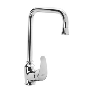Cera Platinum single lever sink mixer table mounted with 232mm long swivel spout and 450 mm long braided connection pipe