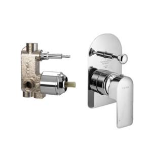 Cera Chelsea 5-way (3 inlets + 2 outlets) single lever concealed diverter system consisting of Exposed part (lever, tip ton knob, flange) and Concealed part (cartridge with button assembly, cartridge sleev