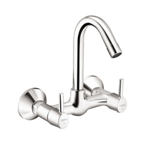 Cera Ripple Sink mixer (wall mounted) with 165 mm (6.5inch) long swivel spout, connecting legs and wall flanges