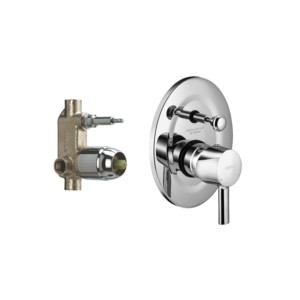 Cera Ripple Single lever concealed diverter system consisting of Exposed part (lever, tip ton knob, wall flange) and Concealed part (40 mm cartridge with button assembly, cartridge sleeve)