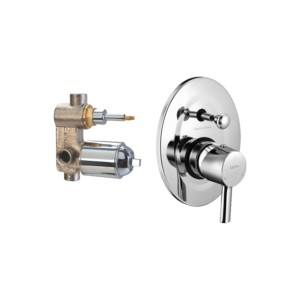 Cera Ripple High flow single lever concealed diverter system consisting of Exposed part (lever, tip ton knob, wall flange) and Concealed part (45 mm cartridge with button assembly, cartridge sleeve)