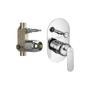 Cera Brooklyn Single lever concealed diverter system consisting of F1018701 Exposed part (lever, tip ton knob, flange) and F4010101 Concealed part (40 mm cartridge with button assembly, cartridge sleeve)