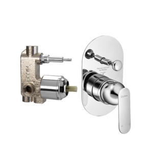 Cera Brooklyn 5-way (3 inlets + 2 outlets) single lever concealed diverter system consisting of Exposed part (lever, tip ton knob, flange) and Concealed part (cartridge with button assembly, cartridge slee