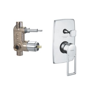 Cera Winslet Single lever concealed diverter system consisting of Exposed part (lever, tip ton knob, 2 mm sheet flange) and Concealed part (35 mm cartridge with button assembly, cartridge sleeve)