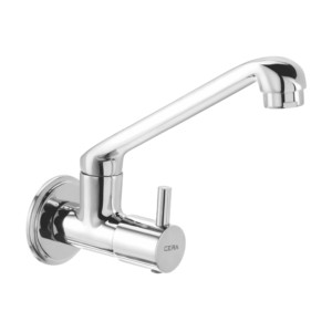 Cera Garnet Sink cock wall mounted with 150mm long swivel spout and wall flange