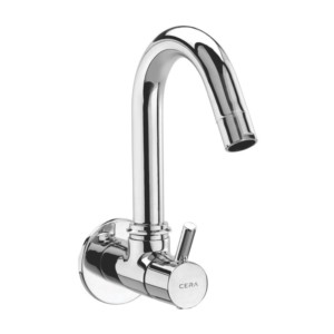 Cera Dew Sink cock wall mounted with 150mm long swivel spout and wall flange