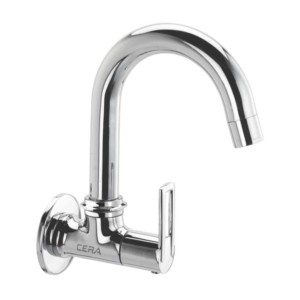 Cera Topaz Sink cock wall mounted with 150mm long swivel spout and wall flange