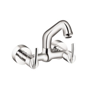Cera Magna Sink mixer (wall mounted) with 185 mm (7.5inch) long swivel spout, connecting legs and wall flanges