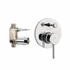 Cera Fountain Single lever concealed diverter system consisting of Exposed part (lever, tip ton knob, flange) and Concealed part (40 mm cartridge with button assembly, cartridge sleeve)