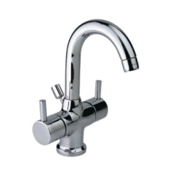 Jaquar Florentine Central Hole Basin Mixer with Round Spout with Popup Waste System with 450mm Long Braided Hoses, 20mm Cartridge Size