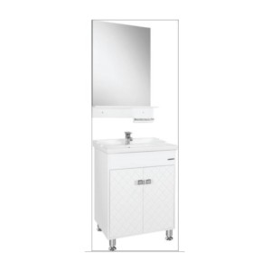 Somany Florida PVC Vanity with mirror 560x800mm, Basin 600x480mm,Floor Mounted 580x460x800mm, Soft close Hinges Silver Mirror with Shelf and 4 Metal Legs