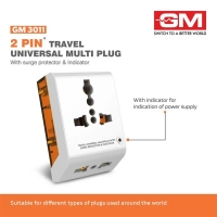 GM G-Magic 2 Pin Travel Universal Multi Plug with Surge Protector & Indicator