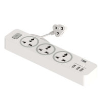 GM Cuba 4+1 Power Strip with Master Switch, Indicator, Safety Shutter, 3 International Sockets & 3 USB Ports - 2.4A
