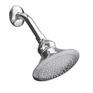Kohler Finial Single function 140mm showerhead in polished chrome with shower arm and flange