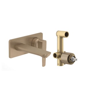 Kohler Aleo+ Wall mount lavatory faucet trim + valve brushed bronze