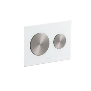 Kohler Skim Faceplate in white with actuation button in brushed nickel