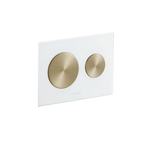 Kohler Skim Faceplate in white with actuation button in brushed bronze