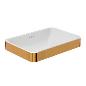 Kohler Accent Vessel Wash Basin without faucet hole in white with rose gold band