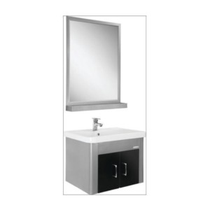 Somany Pearl Wall Hung Stainless Steel Vanity with mirror 600x800mm, Basin 600x465mm,Wall Mounted 580x460x450mm, Soft close Hinges and Ceramic Basin