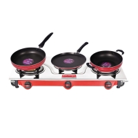 Prestige Sleek 3B Stainless Steel LPG Gas Stove and Blueberry BN-KTF Kadai+Tawa+Frypan