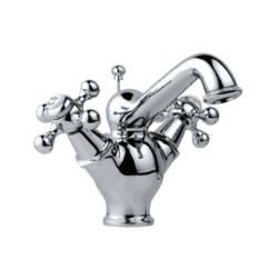 Jaquar Queens Central Hole Basin Mixer with Regular Spout without Popup Waste System with 450mm Long Braided Hoses