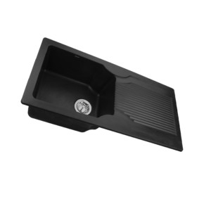 Simpolo Roccia 915x460x203mm Quartz Metallic Kitchen Sink Mid Night Black