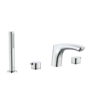 Roca Insignia Twin Lever Deck Mounted Mixer Bathtub Filler With A 197 mm Central Spout, Diverter, Hand-Shower And 1.75 M Built-In Flexible Hose