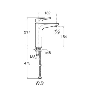 Roca Atlas High-Spout Basin Mixer, Smooth Body With Aerator And Flexible Supply Connections Cold Start Chrome