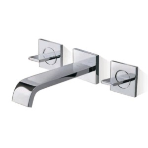 Roca Flat Three Hole Wall-Mounted Basin Mixer With 8 L/Min Flow Limiter, Aerator And Flexible Supply Hoses Chrome