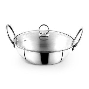 Blueberry Stainless Steel Kadai 24cm with Glass Lid 