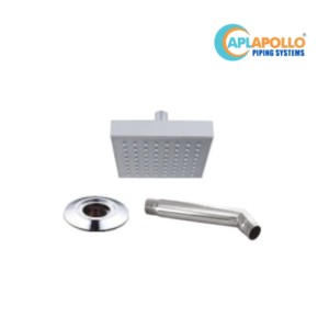 APL Apollo Eden 4inch Square ABS Overhead Shower with 9inch SS Shower Arm and SS Flange
