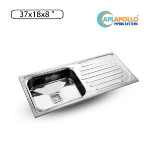 APL Apollo Edge 37x18x8inch Single Bowl with Drain Board Kitchen Sink