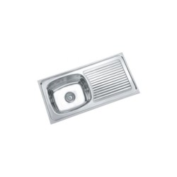 Parryware Coral 40x20x8inch Folded Edge Gloss Finish Single Bowl Kitchen Sink with Drain Board