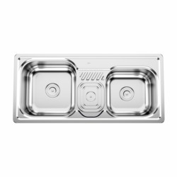 Cera Zion 885x410mm Satin Double bowl sink with waste bin 304 grade stainless Steel