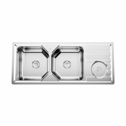 Cera Naomi 1200x500mm Pearl Double bowl sink with drain board and waste bin 304 grade stainless Steel