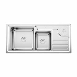 Cera Falcon 1100x500mm Satin Double bowl sink with drain board and waste bin 304 grade stainless Steel
