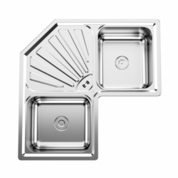Cera Nico 900x900mm Satin Double bowl corner sink with drain board 304 grade stainless Steel