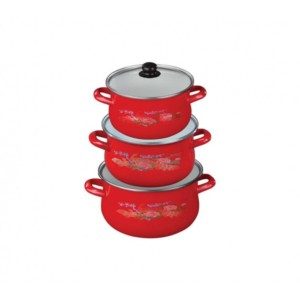 Nolta Color Enamel Small 3Pcs (2L+3L+3.50L) Pot + Glass Lid