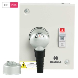 Havells 20A SPN enclosure with 2 pole and Earth Metal Plug & Socket Board