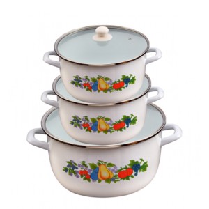 Nolta Enamel Regular Mini 3Pcs (0.50L+0.75L+1L) Pot + Glass Lid