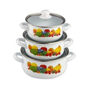 Nolta Enamel Regular Small 3Pcs (1L+1.5L+2L) Pot + Glass Lid