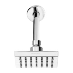 Varmora Overhead shower single flow 100 x 100mm full chrome plated square with arm 20mm and 230mm long