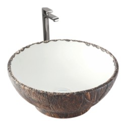 Varmora Brass Wood 415x415x170 Round Wash Basins